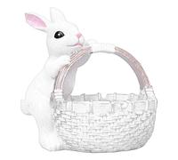 Bunny Statue - Resin Rabbit Sculpture, Easter Home Decor | Medium Size Figurine With Basket Detail, Decorative Animal Ornament For Spring Display, Living Room Shelf, Desktop Centerpiece, Holiday Decor