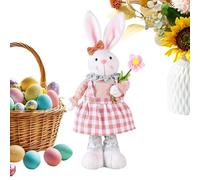 Bunny Stuffed Animal - Rabbit Decor with Retractable Legs | Handmade Doll Hold Flowers & Carrot, Farmhouse Eàster Bunný Decorations for Easter Holidays kids, boys and girls