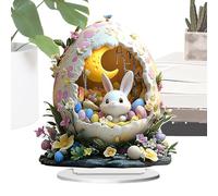 Bunny Tabletop Decor, Flat Desk Ornaments, Acrylic Rabbit Egg Moon Easter Animal Ornament for Home Desk, Dining Table, Bookshelf Decor, Perfect for Spring Celebrations and Festive Styling, 19x20cm