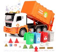 BunnyJOY Camión de Basura Juguete, Camiones de Juguete para Niños 2 3 Años con Luces y Sonidos, Fricción, Camión Reciclaje Grand, Cumpleaños 4 5 6 Años, Naranja