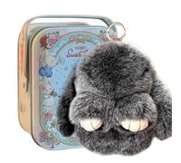 Bunnylulu Keychain - Bunny Lulu Keychain - Cute Bunny Keychain With Exquisite Box, Bunny Keychain Plush,Bunny Keychain Cute Soft Artificial fur Keychain Car Handbag Keyring (Dark Gray)