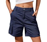 BUNSLOOM Bermudas - Pantalones cortos cargo para mujer, 6 bolsillos, cintura elástica, pantalones cortos largos de verano, verde claro, L