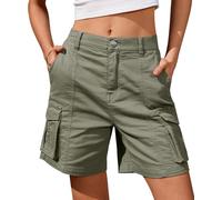 BUNSLOOM Bermudas para mujer, pantalones cortos cargo hasta la rodilla, 6 bolsillos, cintura elástica, pantalones cortos largos para verano casual, verde, XL