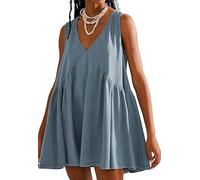 BUNSLOOM Vestido corto sin mangas de verano para mujer, informal, cuello en V, con bolsillos, azul, XS