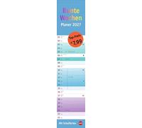 Bunte Wochen Langplaner 2027: Praktischer Streifenkalender fürs Büro. Wandkalender mit Schulferien. Terminkalender 2027 zum Eintragen.