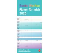 Bunte Wochen Planer für mich 2026: Praktischer Wandplaner mit 2 Spalten. Wandkalender mit Schulferien und 3-Monats-Ausblick aufs Folgejahr. Terminkalender 2026 zum Eintragen.