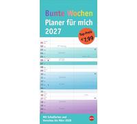 Bunte Wochen Planer für mich 2027: Praktischer Wandplaner mit 2 Spalten. Wandkalender mit Schulferien und 3-Monats-Ausblick aufs Folgejahr. Terminkalender 2027 zum Eintragen.