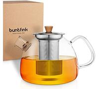 buntfink® TeaPot - Tetera de cristal con filtro para 1300 ml I Tetera de cristal con filtro de borosilicato I - Tetera con filtro y filtro extraíble de acero inoxidable