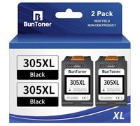 BunToner 305XL - Cartuchos de tinta negra compatibles con HP 305 XL para impresoras HP DeskJet 4120e 2720e 2700 Envy 6020e 6032e 6000 Envy Pro 6420e (2 unidades negras)