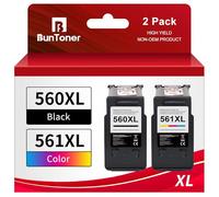 BUNTONER Cartuchos PG-560XL CL-561XL compatibles con cartuchos de impresora Canon 560 561 para Pixma TS5350 TS5351 TS5352 TS5353 TS7450 TS7451 (negro, paquete de tres colores)