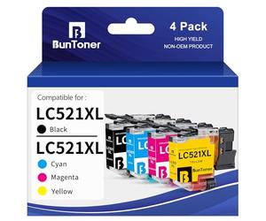 BunToner LC521 Compatible para Brother LC521 para Brother DCP-J1260W J1310DW J1313DW J1360DW J1460DW (4-Pack)