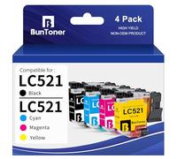BunToner LC521 - Juego de 4 cartuchos compatibles con Brother LC521 para Brother DCP-J1260W J1310DW J1313DW J1360DW J1460DW(4 unidades)