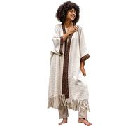 BUNTU BEGE WOMEN KIMONO ROBE HAYMADO TRIBAL Africanos Patrones Africanos Ceremonia de algodón de algodón Ritual Festival Boho Gypsy