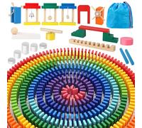 BuntWunder 1000 Piezas Domino Madera Juego de Bloques, Juego de Fichas de Dominó de Madera con Bolsa, 24 Bloques de Construcción, Juguete Educativo para Niños 3 4 5 (1000 Piezas)