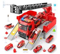 BuntWunder Camion Bomberos Grande Juguete, Camión de Bomberos con Escalera de Rescate Extensible, Bomba Agua, Luces y Sonido, Camiones Grandes de Juguetes, Regalo para Niños y Niñas 3 4 5 6 7 8 Años