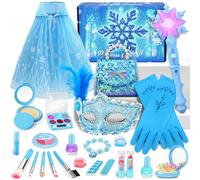 BuntWunder Disfraz Princesa Elsa, Set Maquillaje Niña con Pintauñas, 20 Piezas Juguetes Princesa Elsa, Bolsa de Mano Capa Varita Magica, Regalo de Cumpleaños para Niñas 3 4 5 + Años