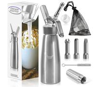 BUOAZR 500 ml Sifón de Cocina Espumas, con 3 Boquillas y 1 Cepillo, Sifon de Nata para Decorar Pasteles de Cumpleaños