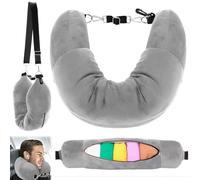 BUOAZR Almohada de Viaje Rellenable, Cojín Cervical de Viaje Rellenable, Cojín para Cuello de Avión, Almohada de Viaje Multifuncional en Forma de U para Viajar en Coche o Vuelo (Gris)