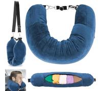 BUOAZR Almohada de Viaje Rellenable, Cojín Cervical de Viaje Rellenable, Cojín para Cuello de Avión, Almohada de Viaje Multifuncional en Forma de U para Viajar en Coche o Vuelo (sin Relleno), Azul