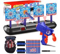 BUOAZR Diana para Nerf, 4 objetivos, diana eléctrica con luz y sonidos, reinicio automático, juego de disparos con 30 dardos de espuma, juego de accesorios, juguete para 6, 7, 8, 9, 10 años