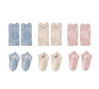 BUOKSLLY 3 pares de calcetines antideslizantes para bebé y 3 pares de rodilleras para gatear bebé niña niño con puntos antideslizantes para un agarre seguro para bebés de 0 a 24 meses, rosa, azul,