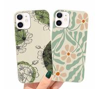 Buoluoioir 2 Piezas Funda para iPhone 12/12 Pro 6,1", Carcasa con Flor Hojas Dibujos Diseño Aesthetic, Ultra Fina Suave TPU Silicona Antichoque Anti-arañazos Protectora Bumper Case Cover