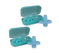 Buon Bambini SoftSip - Bolsa de comida superior + funda de viaje | Destete LED para bebé | Válvula antiderrames sin desorden, 100% silicona, libre de BPA | 2 juegos de SoftSip azul aguamarina + funda