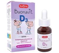 Buona Buonavit D3 Gotas 12ml - Vitamina D3 Líquida (Colecalciferol) para Bebés y Niños - Crecimiento Óseo, Dientes Sanos y Refuerzo del Sistema Inmunológico - Fácil Dosificación