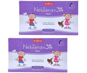 Buona Nebianax 3% Solución Salina Hipertónica con Ácido Hialurónico - Pack Ahorro 2 x 20 Viales de 5ml - Descongestivo Nasal para Bebés y Niños - Alivio Rápido de Mocos y Congestión - Nebial