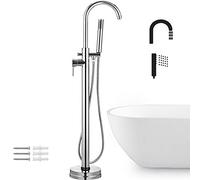 BuoQua Llenador de Bañera para Montaje en Piso, Latón Cromado Altura 116,5 cm Grifo Bañera de Pie, Diámetro de Base 19/19,4 cm Grifo Monomando para Bañera Montado en Suelo con Pico Giratorio de 360°