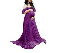 BUOYDM Mujer Vestido Embarazada de Fiesta Largos Foto Shoot Dress Fotográficas de Maternidad Apoyos De Fotografía Morado S