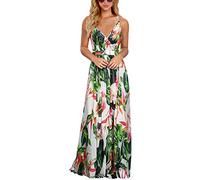 BUOYDM Vestido Mujer Casual Largo Sexy Vestido Boho Floral Maxi con Cuello en V de Playa Verano Vestido