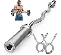 Bupans Olympic EZ Curl Bar de 47 pulgadas - Barra rizadora cromada para bíceps, tríceps, entrenamientos de brazos, compatible con placas olímpicas de 2 pulgadas, incluye collares de resorte, barra de