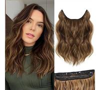 BUPPLER Extensiones de cabello invisibles de 30,5 cm, ajustables, largas onduladas, sintéticas, 4 clips seguros en postizos, rubio miel mezclado con marrón claro