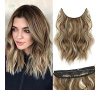 BUPPLER Extensiones de pelo invisibles de 30,5 cm, ajustables, largas, onduladas, sintéticas, 4 clips seguros en postizos, mezcla de color marrón ceniza y rubio medio