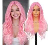 BUPPLER Ombré Sakura Peluca de 66 cm Cortina Pony Pelucas para Mujer Larga Ondulada Capas Peluca Sintética Precortada sin Pegamento Pelo Natural para el Uso Diario