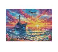 Buque de Guerra bajo el Cielo de Atardecer Puzzles 300 Piezas Maquetas 3D Educativas Profesionales Rompecabezas para Familia Construir DIY Moderno Aliviar Estrés Decoración 300 PCS