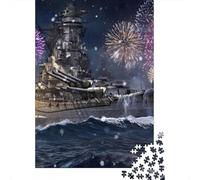 Buque de Guerra Fuegos Rompecabezas Estilo celebración Naval Cartón Reciclado 1000 Piezas, Descompresión Y Alivio Estrés,decoración Pared, Vacaciones Hogar 38x26cm/1000pcs