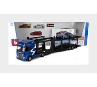 BBurago remolcador IVECO S-Way con remolque y Audi E-Tron GT modelo a escala 1:43 Azul metalizado