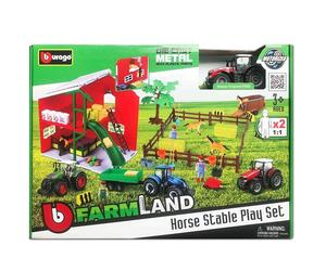 Burago Farmland Playset Establo Con Caballos Y Vehículos