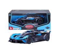 Burago Maqueta coche Bugatti Bolide, Escala 1:18, Diseño aerodinámico en azul y negro, Fabricado en die-cast metal, Puertas y capó de apertura manual, Interior detallado (78096)