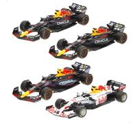 Burago Set 4 Coches Red Bull F1 RB16, RB18 y RB19 MAX Verstappen y Checo Pérez, Escala 1:43, Réplicas Oficiales Temporadas 2021 a 2023, Diseño Realista, Cuerpo metálico, Coleccionistas (78515)