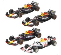 Burago Set 4 Coches Red Bull F1 RB16, RB18 y RB19 MAX Verstappen y Checo Pérez, Escala 1:43, Réplicas Oficiales Temporadas 2021 a 2023, Diseño Realista, Cuerpo metálico, Coleccionistas (78515)