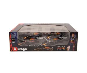 Burago Set 4 Coches Red Bull F1 RB16, RB18 y RB19 MAX Verstappen y Checo Pérez, Escala 1:43, Réplicas Oficiales 2021 a 2023, Realista, Cuerpo metálico, Coleccionistas (78515)