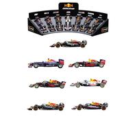 Burago Set 7 Coches F1 Red Bull Racing 1:43, Expositor, Réplicas metálicas, Detalles realistas, Ruedas funcionales, Licencia Oficial, Juguete colección, Niños y Fans F1 (78507)