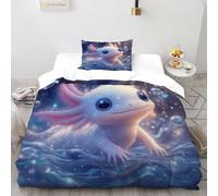 Burbuja de ajolote Funda Edredon 2 Piezas con Impresión En 3D Cute Aquatic Animal con Cremallera Y Funda De Almohada Single（135x200cm） Microfibra Ropa De Cama para Adultos Y Niñas