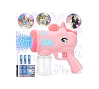 Burbujas de Jabon Niños, KETIEE Unicornio Pistola de Pompas de Jabón, Máquina de Pistola de Burbujas con 6 Pompas de Jabón Líquido con Luz, Juguete de Regalo para para Fiestas, Aire Libre Bodas, Rosa