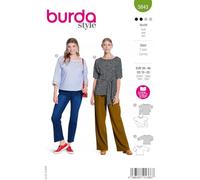 burda Camisetas de mujer de corte de papel con cuello redondo #5843, tallas 36-46