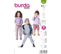 burda kids 9211 - Patrones de costura para pantalones de chándal para niños con cintura elástica y ribete (talla 86-122)