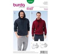 Burda Patrón de costura fácil para hombre 6718 sudadera con capucha y suéter gris talla 36-46